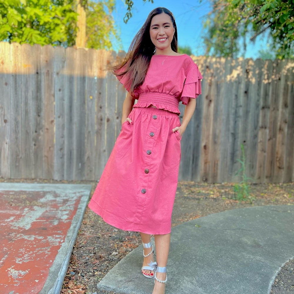 Coord Set Smocking Top and Skirt in Pink